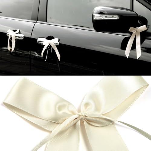 50 st Auto Bows Antenna Bows Handgemaakte Satin Polyester Lint Decoratieve Bows Auto sieraden Bruidspaar bruiloft Bows Party Verjaardag Cadeauverpakking Beige 4