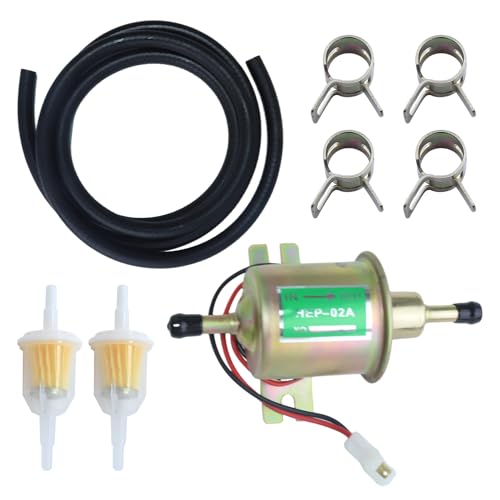 Universele elektrische 12V-auto brandstofpomp HEP-02A Geschikt voor auto, vrachtwagen, boot, grasmaaier, carburator met brandstofleiding + 2 brandstoffilters + 4 slangklemmen