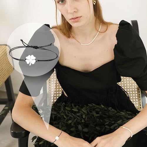 Cloverleaf armband, geluk bedel armband voor vrouwen, geluk armband met zilveren klaver blad klaver armband voor moeders, vrouwen, liefhebbers, zussen, Roestvrij staal 5