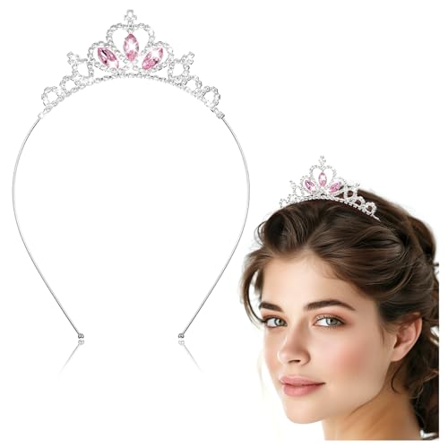 AUZUO Princess Crown Tiara, Crystal Tiaras voor vrouwen Pageant Crown Rhinestone Headband Pink Crystal Tiara Haar Accessoires voor vrouwen verjaardag bruiloft Halloween Party Kerstcadeaus