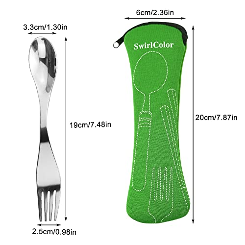 Herbruikbare Roestvrijstalen Sporks, 4 stuks, Portable Lepel, Lepel, Vork, Duurzame Camping Bestek Set met Bag voor reizen, Buiten, Picknick, Groen 3