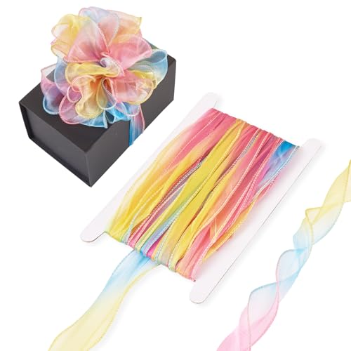 10m Polyester Iridescent Fishtail Ribbon Glittering Gradin Chiffon Libbons voor DIY Crafts Bow Wedding Bouquet Wrap Kranten Decoratie, Kleurrijke