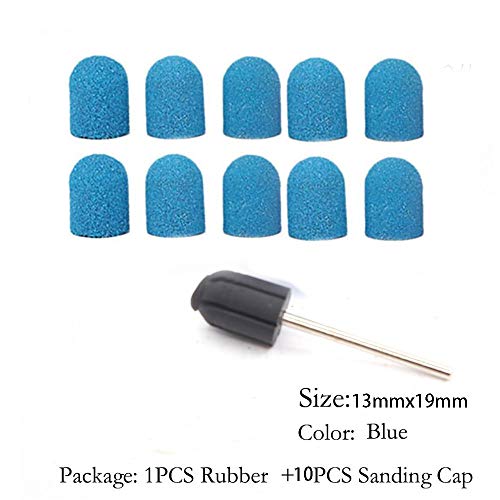 13mm x 19mm Schuurriemen voor drums, elektrische drillkoppen, nagelpoetser, zand, manicure Pedicure gereedschap (1 drill Chuck + 10 schuurkappen - blauw) 5