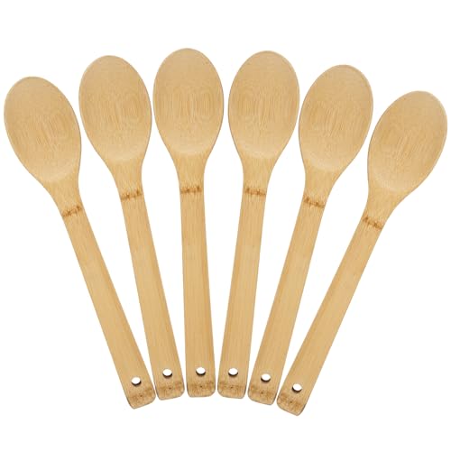 6 stuks Bamboe Houten Keukenset 30 cm Bamboe Keuken Spatula, Keukengerei voor Niet-Stick Pannen, Spatula Koken Lepels met Gat voor voedsel mengen en roeren in de keuken, Keukengerei