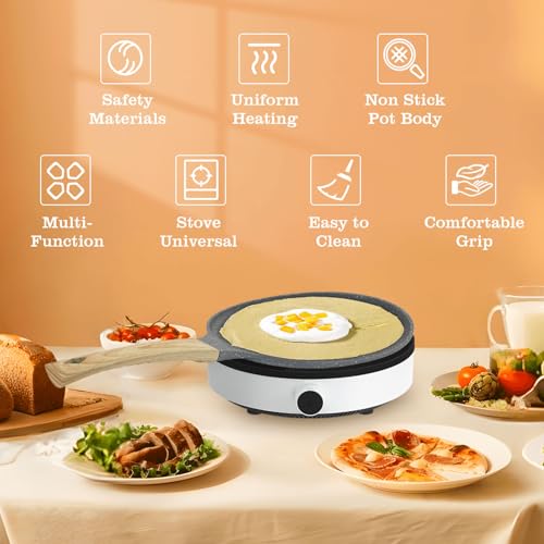 Frying Pan, Ronde platte bodem pannenkoeken, Zonder Stick, Grijs, Aluminiumlegering, Omelet Pan, Pannenkoek Keuken Pan, Rijstballen (28cm)