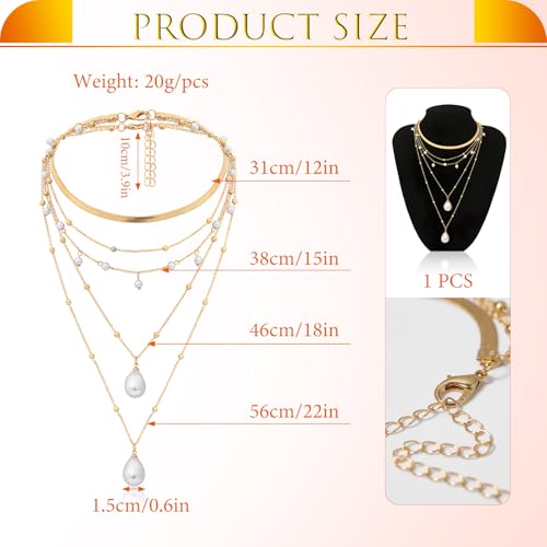 Multi Row Gold Pearl Ketting met hanger Choker Boho Gold Plated voor vrouwen Valentijnsdag Thanksgiving Gold, Goud