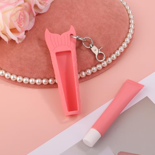Lip balsem houder sleutelhanger, Portable Silicone Lip Balsem beschermhoes met sleutelhanger Compatibel met de zomer vrijdag Pink Sugar (Pure kleur roze suiker) 3