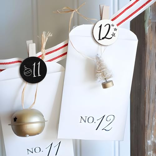 Verpakking van 24 Advent Calendar Clips met nummers, 1-24 Houten Kerst Pegs, Decoratieve Mini Kerstmis Clips, Ronde decoraties voor foto frames, Cadeautassen 5