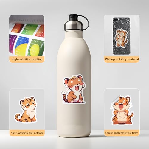 100 stuks Tiger Sticker Set, Leuke tekenfilm Dieren, Waterdichte Vinyl Stickers, Auto, Motorfiets, Fiets, Skateboard, Snowboard, Bagage, Laptop, Koffer, Helm