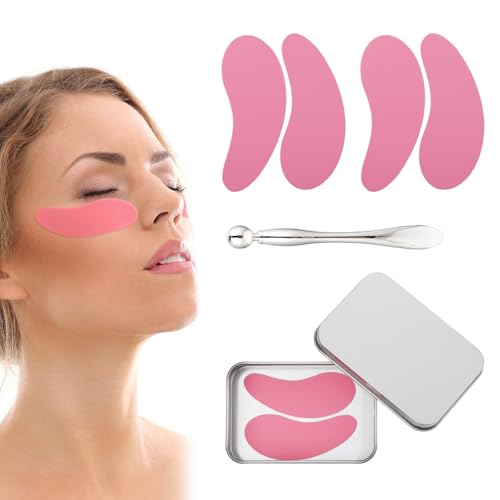 2 paar oogbeschermers, Herbruikbare oogkussens, siliconen ooglapjes, milieuvriendelijke oogkussens met metalen oogcrème applicator, verwijderen donkere cirkels, verminderen rimpels en fijne lijnen