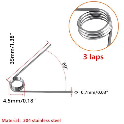 Verpakking van 10 torsieveren, V-gevormde lente, 0,7 x 3 rotaties x 60° tuinschaarveren, buitenste diameter 4,5 mm, voor reparatieprojecten