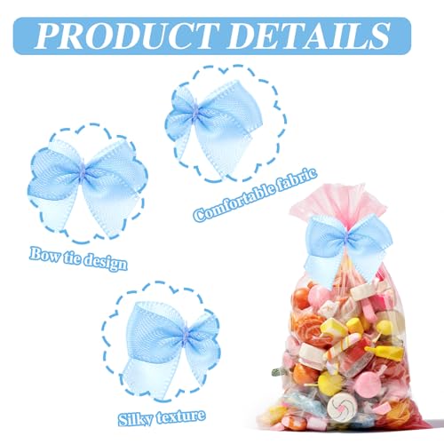 100 stuks Kleine Bows voor ambachten, Mini Blue Satin Ribbon Bows Floral Appliques DIY Craft Pre-tied Wrap Bow voor het naaien Scrapbooking bruiloft geschenk 5
