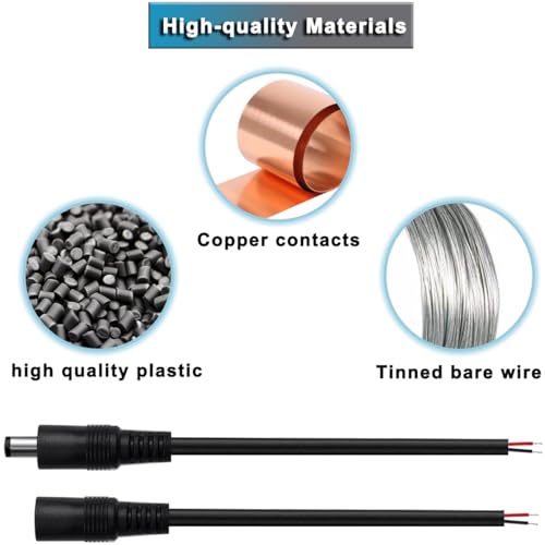 DC voedingskabel gevlochten 5.5 x 2.5 16 AWG plug naar vat DC5525 30cm voedingskabel 1.5mm2 koperen draad open einde voor gitaar pedaal 4