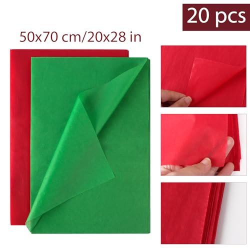 20 vellen rood groen weefsel papier 50×70cm geschenkverpakking Papier Bulk voor DIY Gifts Bruiloften Verjaardagen DIY kerstversieringen