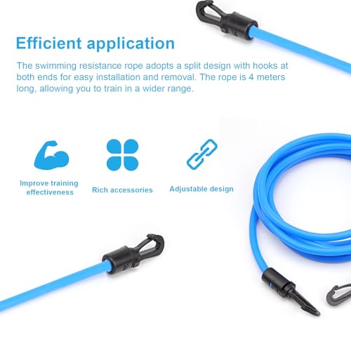 Trekkoord voor zwemmen, 4 m verstelbare zwemtouw voor zwembad en volwassenen, met opslag Net Bag, Zwemgordel, Zwemgordel voor Zwemmen, Krachttraining, Watersport 3