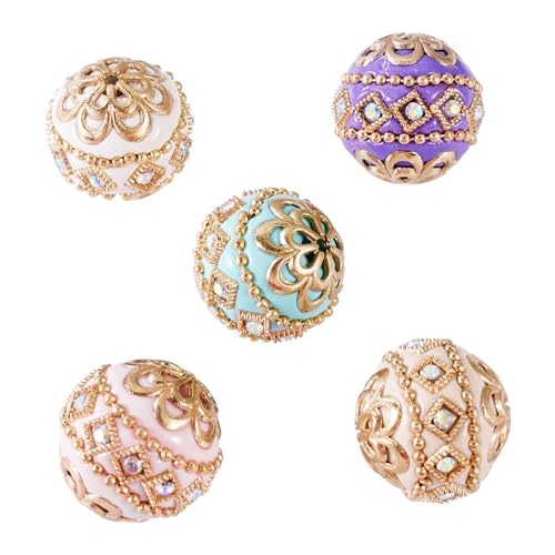 5 st Handgemaakte Indonesische kralen 19mm Antieke Rhinestone Klei kralen met metalen bevindingen Grote ronde kralen voor DIY armband ketting sieraden maken, Gat: 1mm