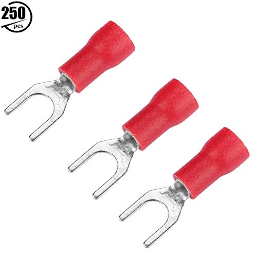Kabelconnectoren, 250 stuks, geïsoleerde elektrische draadterminals, Crimp Fork Connector Attachment, voor elektrische voeding en huishoudelijke apparaten (rood) 4