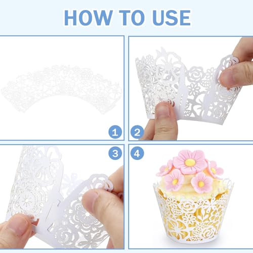 60 stuks Cupcake Wrappers Kant papier bakken Cups Liners Artistieke Bloemen gevallen Filigree bruiloft cupcake papier muffin kopjes voor bruiloft verjaardag feest verjaardag verjaardag decoratie (3 5
