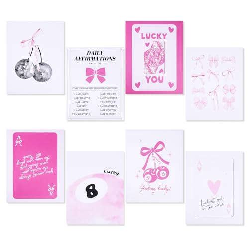 8Stuks Coquette Wall Art Prints,25x20cm Frameloze Preppy Wall Posters Esthetische Coquette kamer decoratie Roze Bow Room Decoratie voor slaapzaal Slaapkamer (8 stijlen)