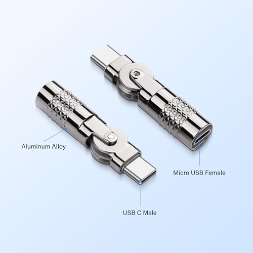 2 Pack Micro USB naar USB C Adapter Micro 5Pin Vrouw naar USB Type C Male Connector 180 Degree Rotatie Converter Connector Ondersteuning Laadgegevens voor telefoon 4