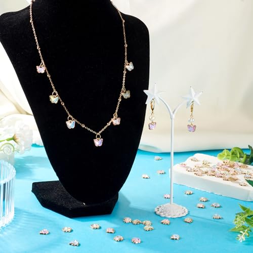 70 stuks vlinder gouden & vorst glazen hangers insect glas en gouden frame bengelen bedels 7 kleuren vlinder bedels voor doe-het-zelf ketting oorbel sieraden maken, Glas
