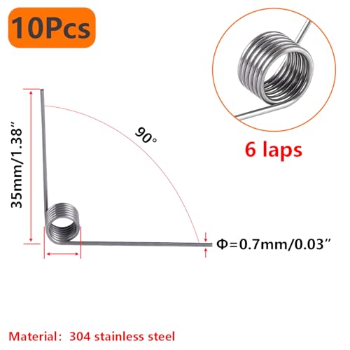 10 st V-vormige torsieveren, roestvrijstalen veer, draad diameter 0,7, 6 omwentelingen, 90°, voor reparatie project