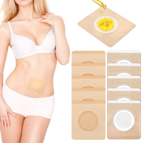 Castor olie Wrap voor de Navel, Silicone Gel Castor olie Patches voor de Navel, wegwerpbare lijm en sterk absorberend Castor olie Pakkingen, Bevat geen olie (10 stuks, L)