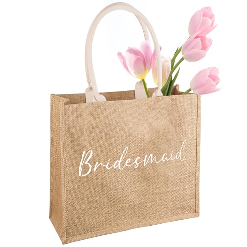 Zak, Minimalist en Betrouwbare Jute Tote Bag, Vrijgezellenfeesttassen, Bruidstas, Bruidscadeautas, Bruidsdouche, Geschikt voor levensmiddelenwinkel, Picknick, Strand Holiday,, Bruin, L