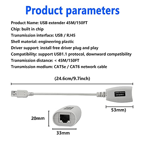 USB naar RJ45 Cat Extension Cable, LAN Extension Adapter Over Cat5 Cat5e Cat6 Cable Connector Tot 150ft Lengte 3