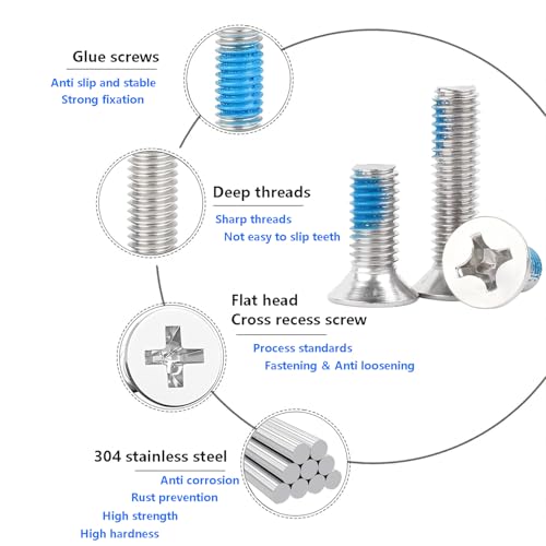 Verpakking van 20 kleine Phillips Countersunk Head Schroeven M4 x 20 mm 304 roestvrij staal Doseerschroeven Anti-Loosening Niet-slip Volledige draadschroeven voor machineapparatuur en 3