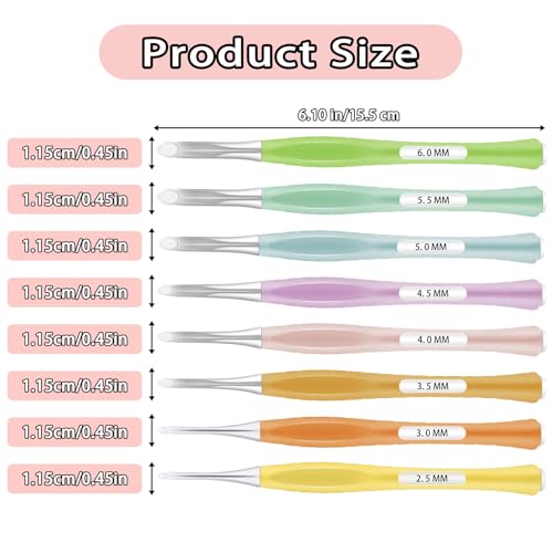 Haak haken gezet, 8 Stuk Ergonomisch Non-slip inline haak haken ingesteld voor beginners, zachte Grip, haak haken voor hoeden, handschoenen, sjaals, breien, DIY, 2.5-6mm (C-J)