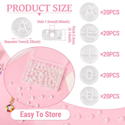 100 st. Clear Clinker Brieven A-E-I-O-U Acryl Letter Spacer Kralen 7mm Flat Ronde Transparante Alfabet Kralen Bulk voor Ambachten Levering DIY armband sieraden maken 4