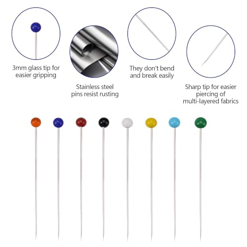 1000 Stukken Hoge kwaliteit Roestvrij stalen pennen met hoofd, hittebestendig Rechte Lange Glazen Headpins, Multicolor Headpins voor Stof, Sieraden DIY ambachten en Naaien Project, Decoratie 3