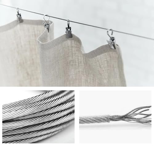 Gordijn Touw, Kledinglijn, Hangdraad, Gordijn Wire Touw Set, Stalen kabels, Kabel spanning Set 5 Metres, Roestvrij staal draad touw, Gordijn hangen, Waslijnen voor binnen en buiten 4