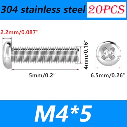 20 st. Kruis Slot Ronde Hoofd Schroeven, M4*5mm