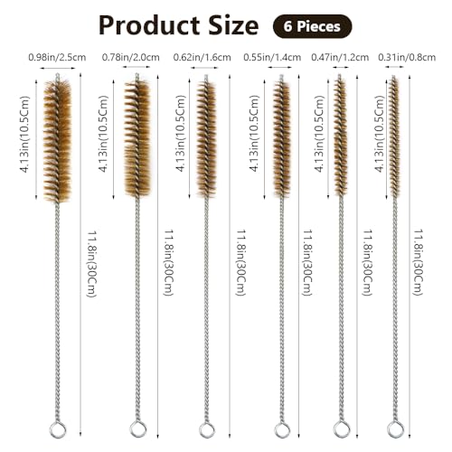 6Pcs Messing Buisborstel set, 8/12/14/16/20/25mm Ronde Wire Brush Clean Borehole Brush Herbrushbare Multifunctionele Buisborstel voor buis, cilinderboren, reinigen van handgereedschappen