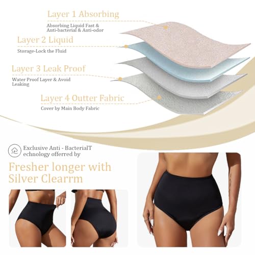 Menstruele broeken, High Waist Bikini Periode Zwemkleding, Menstrueel Leakproof Ondergoed Zwembroeken, Geschikt voor Zwemmen, voor Meisjes, Tieners Vrouwen, Zwart 5