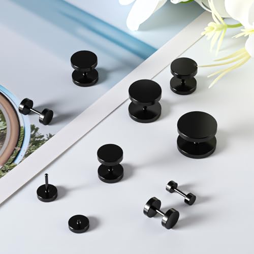10 paar zwarte oorknopjes voor mannen vrouwen, nep gauge oorbellen faux meters zwarte ronde dot oorstekers set 3-14m m 3
