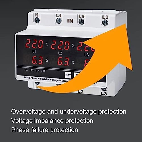 Onder spanningsbeschermer 3 Fase 3 Draad 4 Wire Voltmeter Ammeter DIN Rail verstelbare overstroombeveiliging AC120V - 300V 63A 4