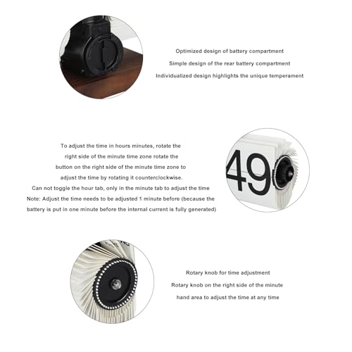 Grote gladde nummers en Retro Design Flip Clock met houten voetstuk digitale Flip Clock Automatic, Flip Up Clock Retro Flip Clock voor woonkamer, 12 uur (zwarte frame 3