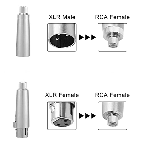 RCA Vrouw naar XLR 3 Pin Plug Adapter Vrouwelijke Jack Converter Audio Socket Koppelaar Connector voor Stereo Versterker, Zilver, Pak van 6