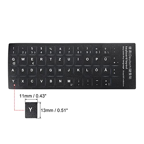 Duitse Keyboard Layout Stickers, 4 Pack Universele Keyboard Vervangingshoes voor notebook Desktop Computer, Zwarte achtergrond White Lettering