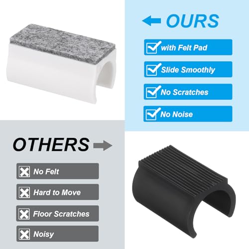 19mm rechthoek Stoel Beenhoes met vilten pad, 24st Schuif glad, Geen krabben, Geen lawaai Meubels Benen, Hardhout Beschermers Tips, Vloer glides Tube Caps voor Office Home, Wit 3