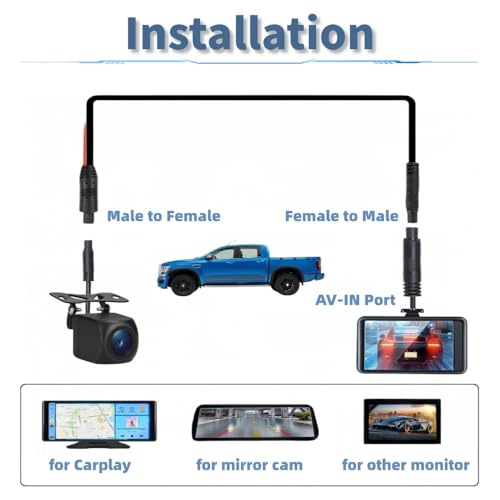 2.5m 4Pin Car Dash Cam Extension Cable, Dash Cam Backup Camera uitbreiding Cord Achterzicht Backup Camera Draad voor 12V 24V Vrachtwagen Trailer 3