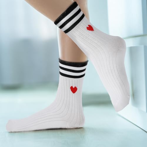 1 paar vrouwen witte sokken 36-43, White Retro Cotton Tennis Sokken met harten, Ademende katoenen sokken voor meisjes, tieners