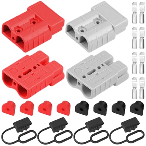Verpakking van 4 50A Battery Connector Quick Connector/Separation 600V 6-12 Gauge Fire Retardant Red/Grey Connector met Rubber Seal stofdichte dop