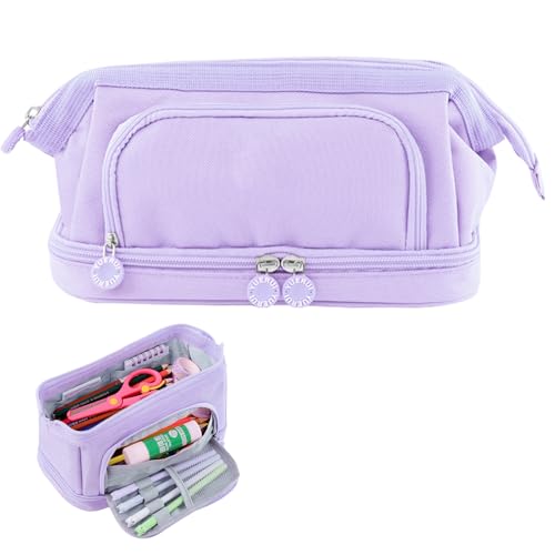 Potlood geval, grote capaciteit, Potlood geval voor school, make-up, uitbreidbare school potlood geval, Potlood geval voor school en kantoor, paars, Classic