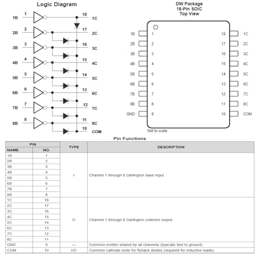 2 st. ULN2803A Darlington Transistor Arrays Drive Module, 50V 500mA High Current Driver, High Voltage en High Current, voor het schakelen van inductieve belastingen (1)