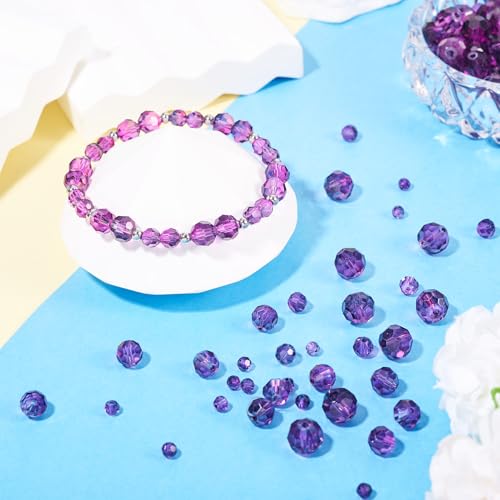 310 stuks bakverf, gefacetteerde glazen kralen, 4 maten, transparante glazen kralen, ronde lose spacer kralen voor sieraden maken armbanden, ketting, paars