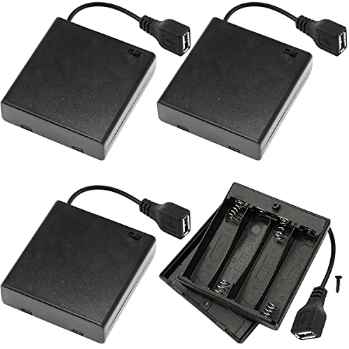 4 st. 4 AA Batterijhouder met USB Plug en Switch, 5V 4 x 1,5V Batterij-opslagbox Batterijhouder Aan/uitschakelaar voor LED Light RC-auto's